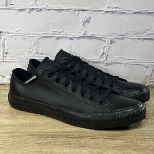 Converse Chuck Taylor All Star Black Leather Low Top Shoes Men's Size 12